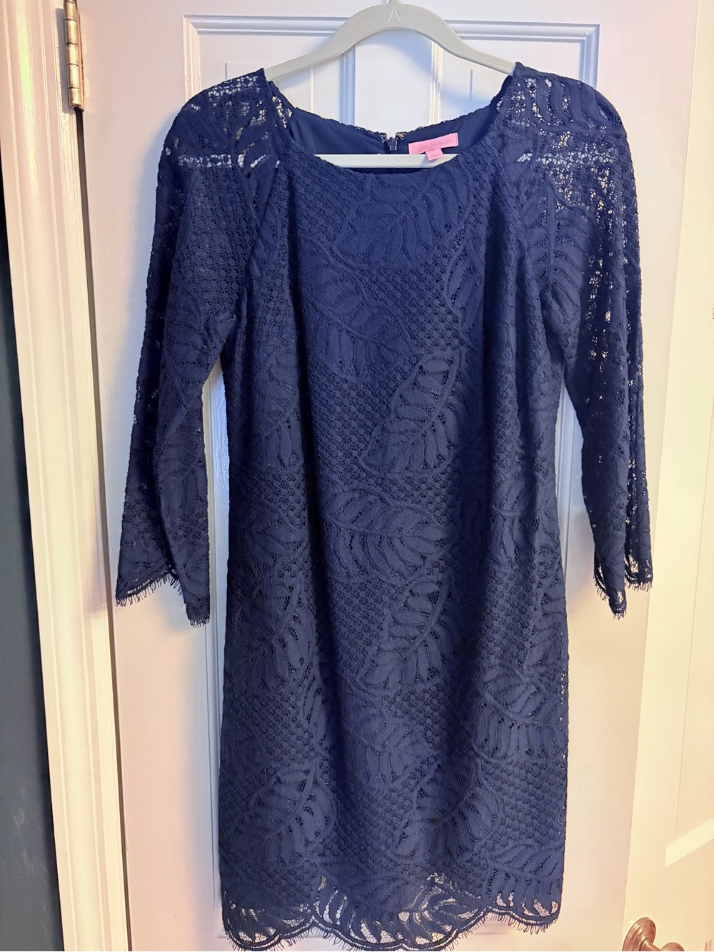 Lilly Pulitzer Rylee Shift Dress - True Navy Palm Leaf Lace Long Sleeve